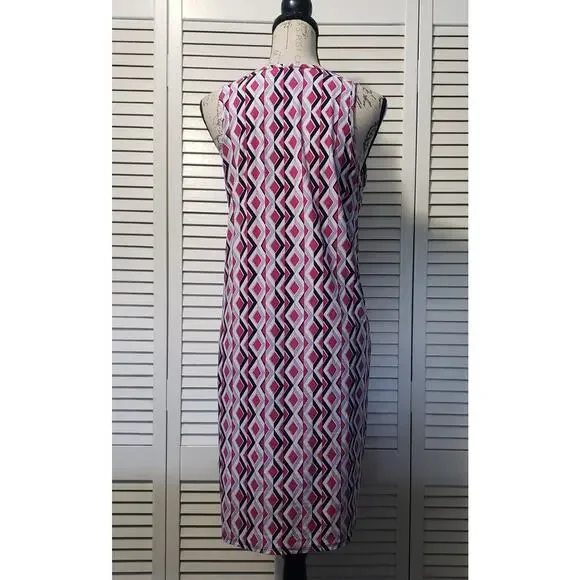 Eye Candy Sleeveless Shift Dress Women's 1X Pink Geometric V-Neck Above Knee - Picture 4 of 8